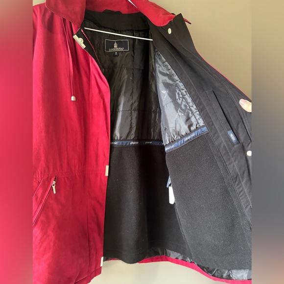 London Fog Women’s Medium Red Removable Hooded Jacket, fleece lined removable - Picture 7 of 10
